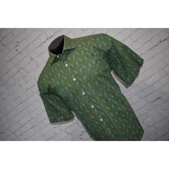 Alan Flusser Dress Shirt Mens Size XL Green Blue Paisley Design Short Sleeve - Picture 5 of 6